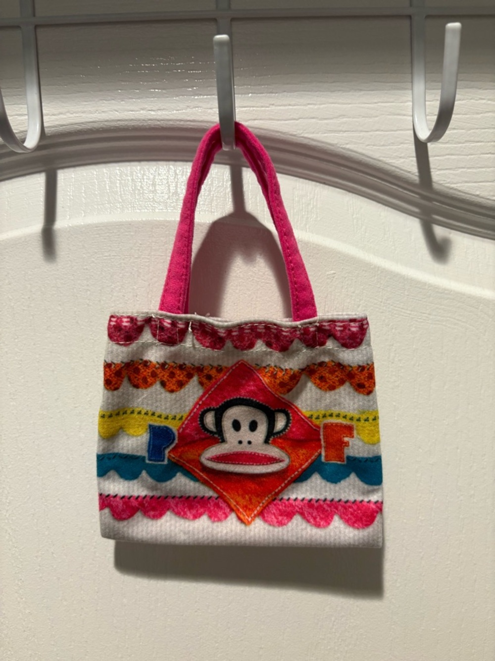 Paul Frank 18 Doll Accessory White Striped Purse Bag Pink Handles Monkey Face